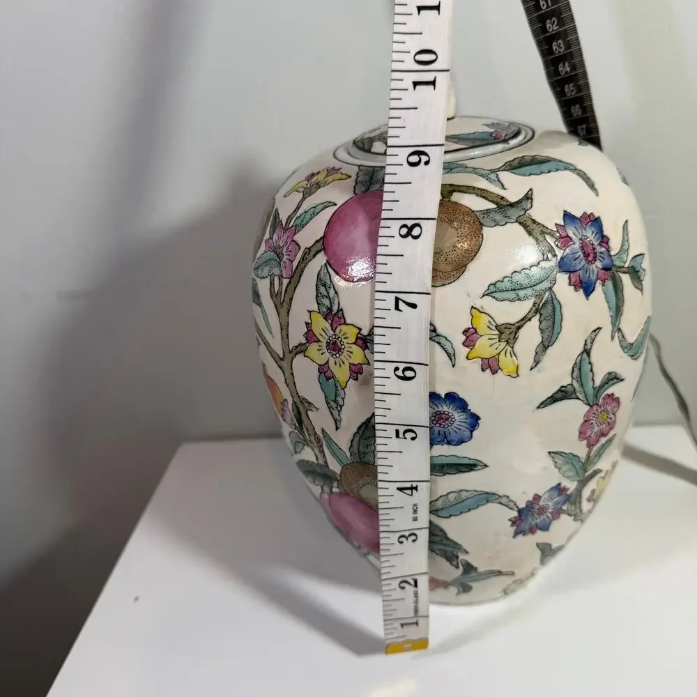 Vintage WBI Chinoiserie Handpainted Porcelain Plum Tree Floral Ginger Jar - Picture 4 of 6